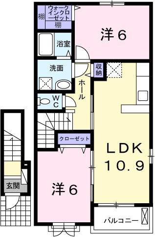 カーサ・255B(2LDK/2階)の間取り写真