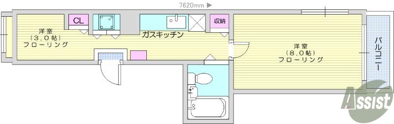 メゾンナバタ一番町(2K/2階)の間取り写真