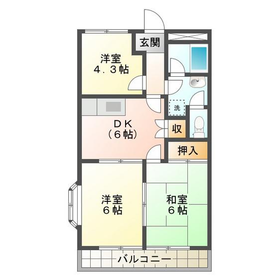 クィーンズコートC棟(3DK/1階)の間取り写真