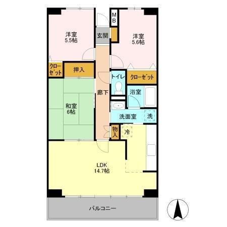 ルーチェ緑が丘B(3LDK/1階)の間取り写真