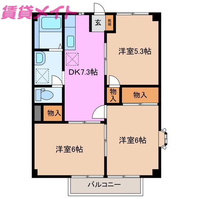 メゾングランパス(3DK/1階)の間取り写真