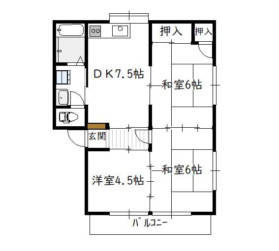 SKハウスB棟(3DK/2階)の間取り写真