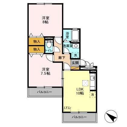 アルファタウン天王台D(2LDK/1階)の間取り写真