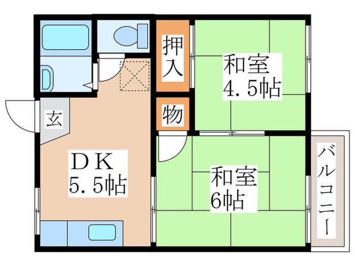 サウスイースト秋川(2DK/2階)の間取り写真