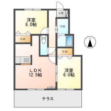 パナハイツクオーレ B棟(2LDK/1階)の間取り写真