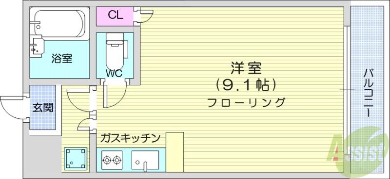 リエス長町南3丁目(ワンルーム/4階)の間取り写真