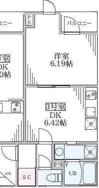 アンベリール北小岩(1DK/3階)の間取り写真