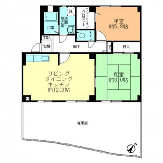 フォブールエム(2LDK/1階)の間取り写真