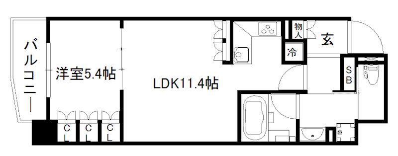 リーガル京都西陣II(1LDK/5階)の間取り写真