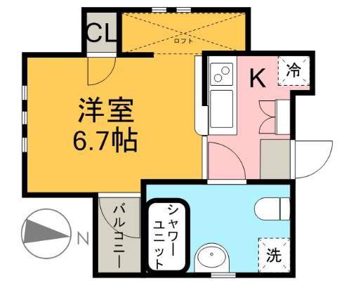 Aレガート吉野町(1K/2階)の間取り写真