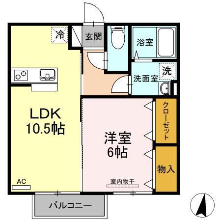 サニーサイドB(1LDK/2階)の間取り写真