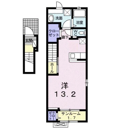 パークヒルズ鉄輪 II(1K/2階)の間取り写真