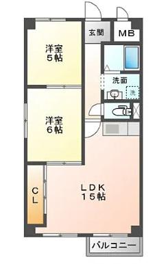 槇得ハイツ2(2LDK/1階)の間取り写真