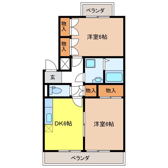 エスポワール村木D(2DK/2階)の間取り写真