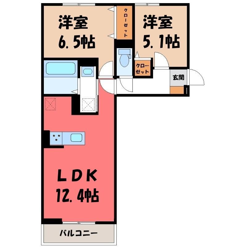 D-GRAN矢中町(2LDK/1階)の間取り写真