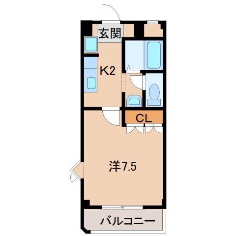 ヒールコート(1K/2階)の間取り写真