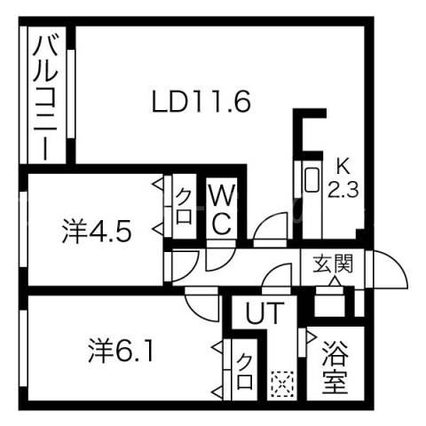 ブランシャール南円山(2LDK/1階)の間取り写真