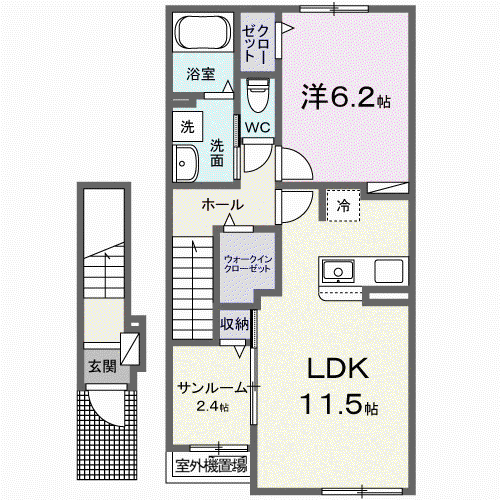 グリーンフラットB棟(1LDK/2階)の間取り写真