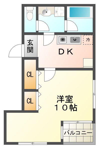 イングLビル(1DK/3階)の間取り写真