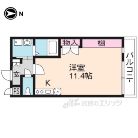 アクアプレイス京都西陣(1K/2階)の間取り写真