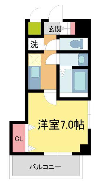 LUXE芦屋南(1K/2階)の間取り写真