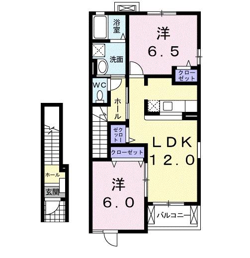プロムナード岡部II(2LDK/2階)の間取り写真