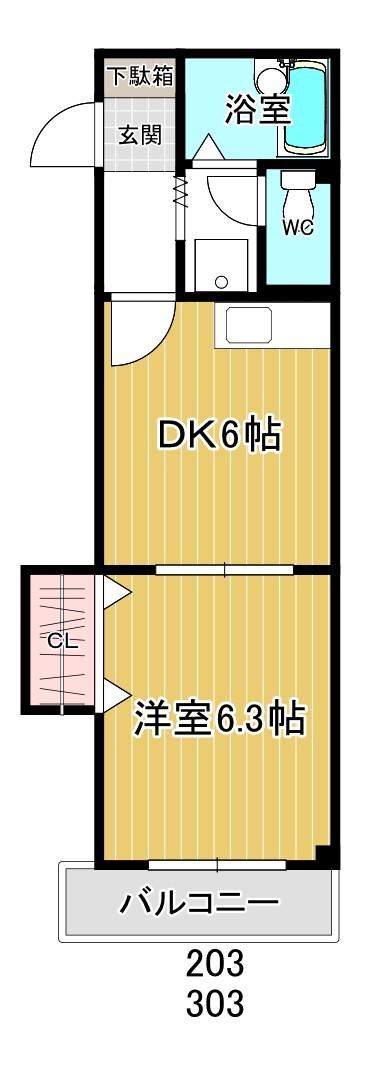 シャンブル木太(1DK/3階)の間取り写真