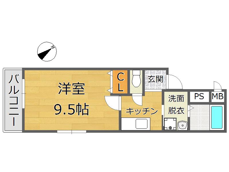 フジパレス東園田(1K/2階)の間取り写真