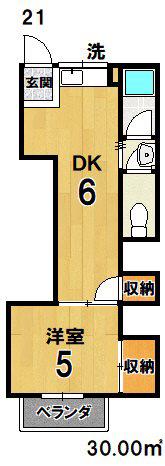 牧マンション(1DK/2階)の間取り写真