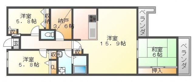 アーバンパーク緑地公園(3SLDK/5階)の間取り写真