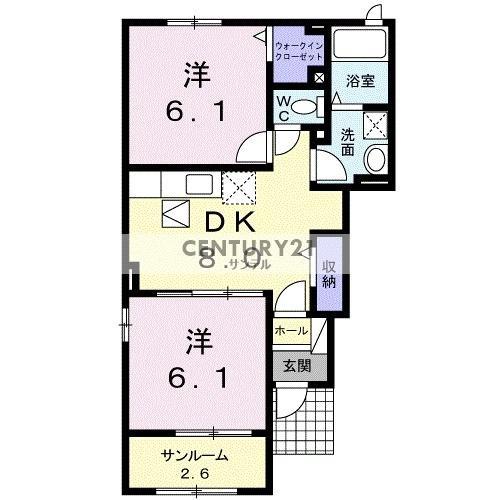 フォレスト T・H Ⅲ(2DK/1階)の間取り写真