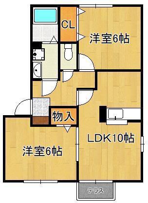 ディーフレア徳吉A棟(2LDK/2階)の間取り写真