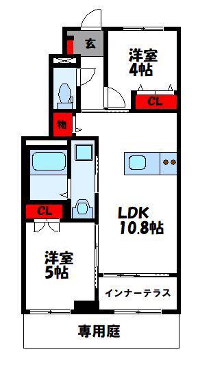 イルミ フェイト(2LDK/1階)の間取り写真