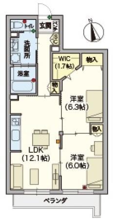 ヘーベルVILLAGE 浦和本太(2LDK/3階)の間取り写真