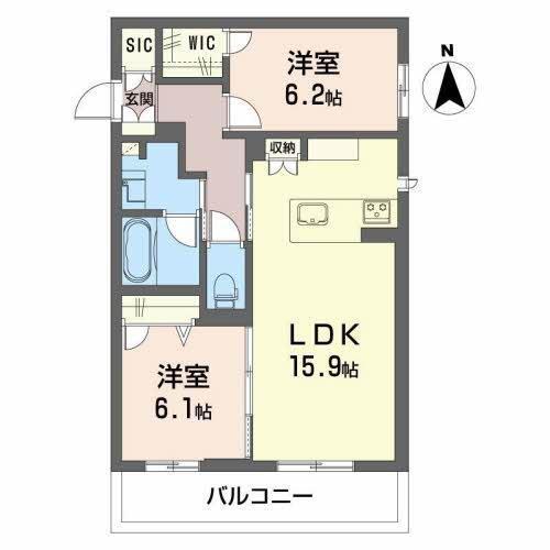 オーレリアン(2LDK/2階)の間取り写真