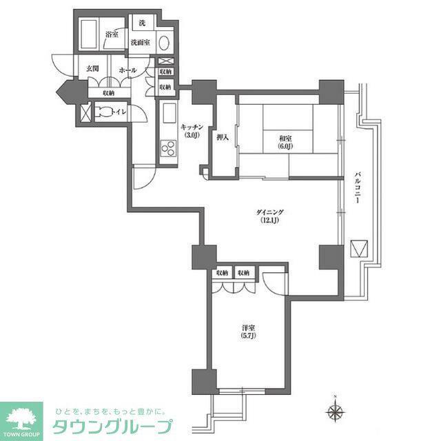 文京グリーンコートビュータワー本駒込(2LDK/2階)の間取り写真