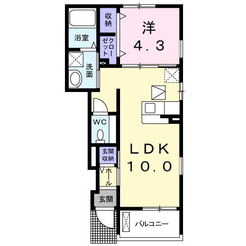 ハーフ コート 2番館(1LDK/1階)の間取り写真