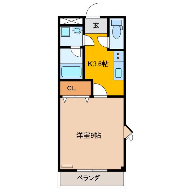 チムニーハウス(1K/1階)の間取り写真