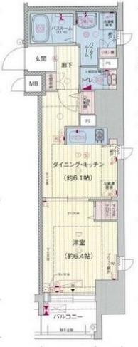 プレサンスタワー北浜(1DK/7階)の間取り写真