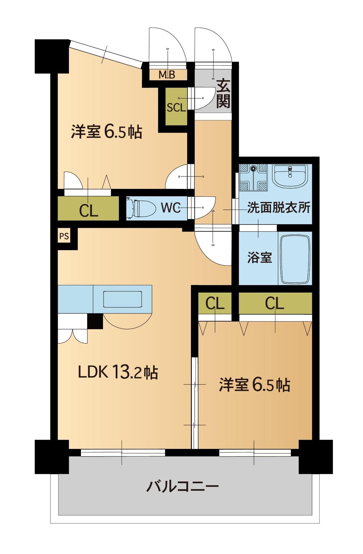 グランパル博多(2LDK/4階)の間取り写真