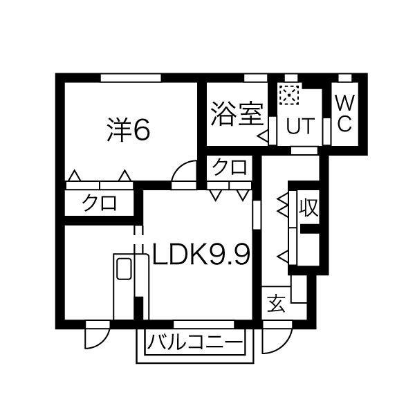 ブルックスタウンC棟(1LDK/1階)の間取り写真