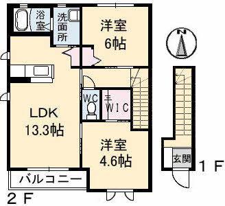 ブランシェ川内 I番館(2LDK/2階)の間取り写真