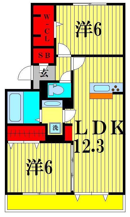 シャルート(2LDK/3階)の間取り写真