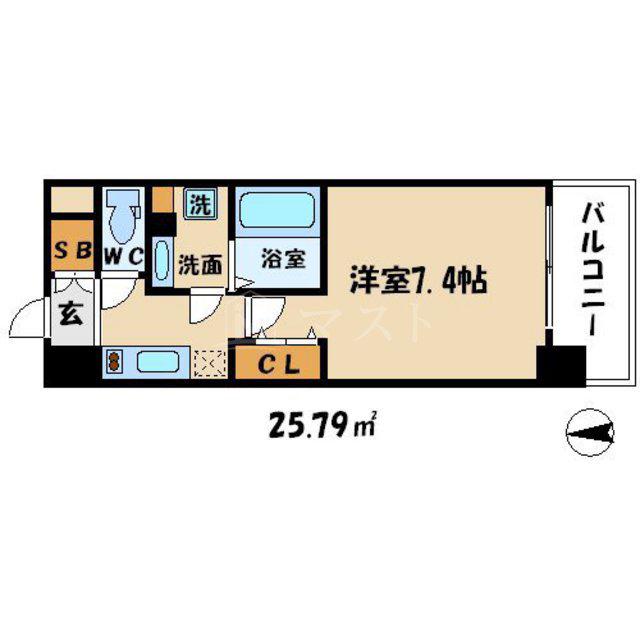 エスライズ東本町(1K/12階)の間取り写真