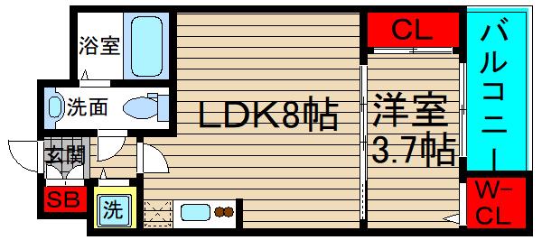 セレニテ北浜(1LDK/13階)の間取り写真