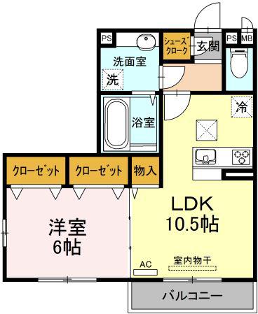 アトリオみなみだいらV(1LDK/1階)の間取り写真