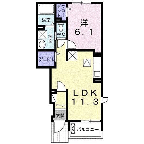 オルタンシア II(1LDK/1階)の間取り写真