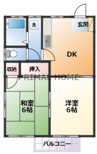 桧垣ハイツ(2DK/2階)の間取り写真
