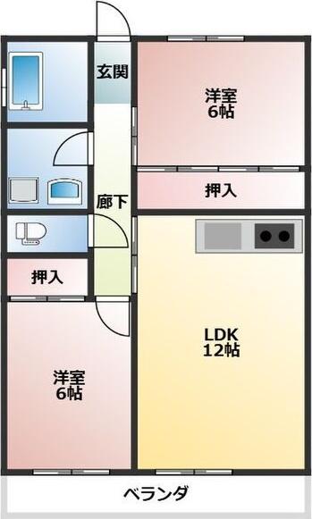 コーポさの(2LDK/3階)の間取り写真