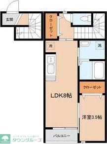 グランビュー緑ヶ丘(1LDK/2階)の間取り写真